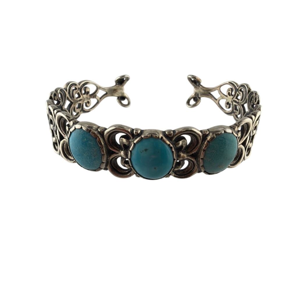Vintage Carolyn Pollack Relios Sterling Silver Turquoise Filigree Cuff Bracelet
